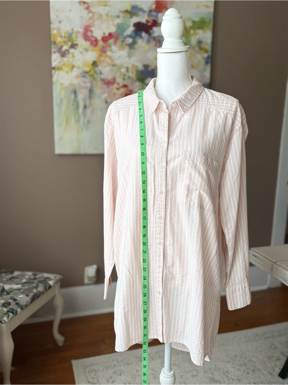 Anthropologie Pale Pink & White Striped Button-Down Shirt - Picture 3 of 7